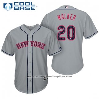 Camiseta Beisbol Hombre New York Mets 2017 Estrellas y Rayas Neil Walker Gris Cool Base