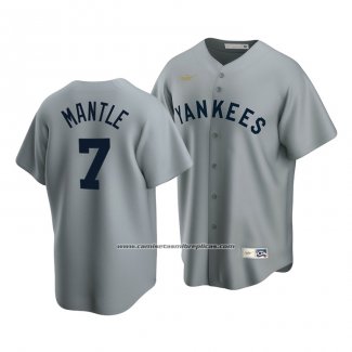 Camiseta Beisbol Hombre New York Yankees Mickey Mantle Cooperstown Collection Road Gris