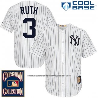 Camiseta Beisbol Hombre New York Yankees New York Babe Ruth 3 Blanco Cool Base Cooperstown