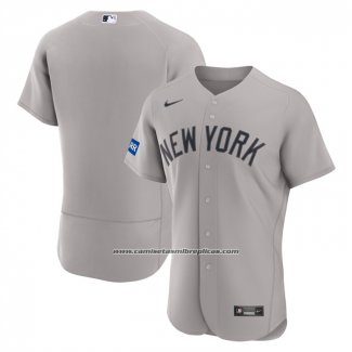 Camiseta Beisbol Hombre New York Yankees Segunda Sponsor Patch Autentico Gris