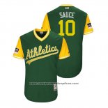 Camiseta Beisbol Hombre Oakland Athletics Marcus Semien 2018 LLWS Players Weekend Sauce Green