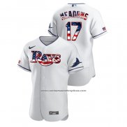 Camiseta Beisbol Hombre Tampa Bay Rays Austin Meadows 2020 Stars & Stripes 4th of July Blanco
