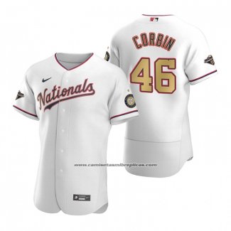 Camiseta Beisbol Hombre Washington Nationals Patrick Corbin Gold-Trimmed Championship Autentico Blanco