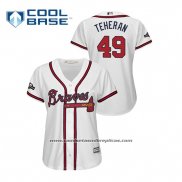 Camiseta Beisbol Mujer Atlanta Braves Julio Teheran 2019 Postemporada Cool Base Blanco