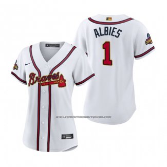 Camiseta Beisbol Mujer Atlanta Braves Ozzie Albies 2022 Gold Program Replica Blanco