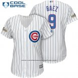 Camiseta Beisbol Mujer Chicago Cubs 2017 Postemporada 9 Javier Baez Blanco Cool Base