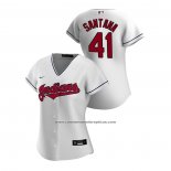 Camiseta Beisbol Mujer Cleveland Indians Carlos Santana 2020 Replica Primera Blanco