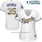 Camiseta Beisbol Mujer Kansas City Royals Eric Hosmer 35 World Series Campeones Oro Blanco Cool Base