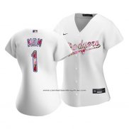 Camiseta Beisbol Mujer Los Angeles Dodgers 2021 Dia de la Madre Blanco