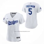 Camiseta Beisbol Mujer Los Angeles Dodgers Freddie Freeman Primera 2025 World Series Champions Replica Blanco