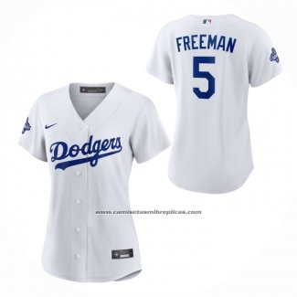 Camiseta Beisbol Mujer Los Angeles Dodgers Freddie Freeman Primera 2025 World Series Champions Replica Blanco