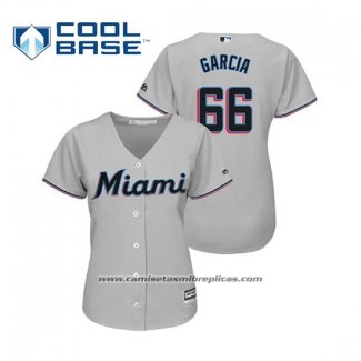 Camiseta Beisbol Mujer Miami Marlins Jarlin Garcia Cool Base Road 2019 Gris