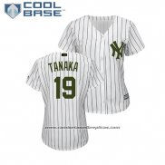 Camiseta Beisbol Mujer New York Yankees Masahiro Tanaka 2018 Dia de los Caidos Cool Base Blanco