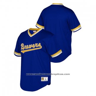 Camiseta Beisbol Nino Milwaukee Brewers Cooperstown Collection Mesh Wordmark V-Neck Azul