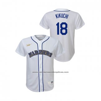 Camiseta Beisbol Nino Seattle Mariners Yusei Kikuchi Cooperstown Collection Primera Blanco
