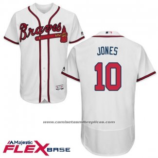 Camiseta Beisbol Hombre Atlanta Braves 10 Chipper Jones Autentico Collection Flex Base Blanco