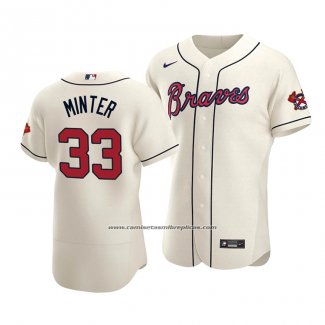 Camiseta Beisbol Hombre Atlanta Braves A.j. Minter Autentico Alterno Crema