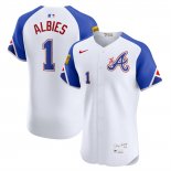 Camiseta Beisbol Hombre Atlanta Braves Ozzie Albies City Connect Elite Blanco