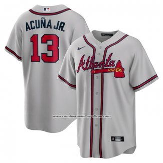 Camiseta Beisbol Hombre Atlanta Braves Ronald Acuna Jr. Road Replica Gris