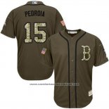 Camiseta Beisbol Hombre Boston Red Sox 15 Dustin Pedroia Verde Salute To Service