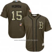 Camiseta Beisbol Hombre Boston Red Sox 15 Dustin Pedroia Verde Salute To Service