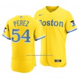 Camiseta Beisbol Hombre Boston Red Sox Martin Perez 2021 City Connect Autentico Oro