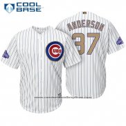 Camiseta Beisbol Hombre Chicago Cubs 37 Brett Anderson Blanco Oro Cool Base