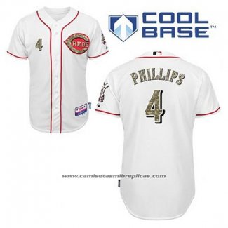 Camiseta Beisbol Hombre Cincinnati Reds Brandon Phillips 4 Blanco Usmc Cool Base