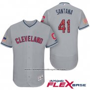 Camiseta Beisbol Hombre Cleveland Indians 2017 Estrellas y Rayas Carlos Santana Gris Flex Base