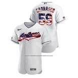 Camiseta Beisbol Hombre Cleveland Indians Carlos Carrasco 2020 Stars & Stripes 4th of July Blanco