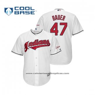 Camiseta Beisbol Hombre Cleveland Indians Trevor Bauer 2019 All Star Patch Cool Base Blanco