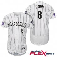 Camiseta Beisbol Hombre Colorado Rockies Gerardo Parra 8 Blanco Autentico Collection Flex Base