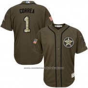 Camiseta Beisbol Hombre Houston Astros 1 Carlos Correa Verde Salute To Service