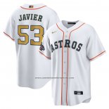 Camiseta Beisbol Hombre Houston Astros Cristian Javier 2023 Gold Collection Replica Blanco Oro