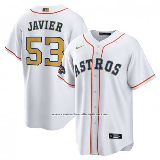 Camiseta Beisbol Hombre Houston Astros Cristian Javier 2023 Gold Collection Replica Blanco Oro