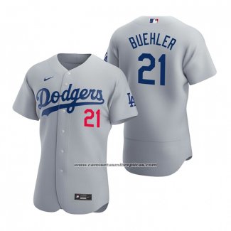 Camiseta Beisbol Hombre Los Angeles Dodgers Walker Buehler Autentico 2020 Alterno Gris