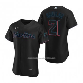 Camiseta Beisbol Hombre Miami Marlins Jesus Aguilar Autentico Alterno Negro