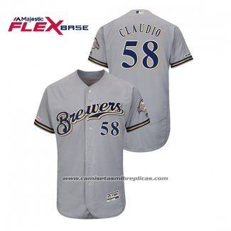 Camiseta Beisbol Hombre Milwaukee Brewers Alex Claudio Autentico Flex Base Gris