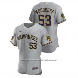 Camiseta Beisbol Hombre Milwaukee Brewers Brandon Woodruff Autentico 2020 Road Gris