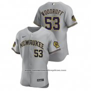 Camiseta Beisbol Hombre Milwaukee Brewers Brandon Woodruff Autentico 2020 Road Gris