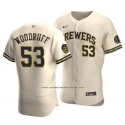 Camiseta Beisbol Hombre Milwaukee Brewers Brandon Woodruff Autentico Alterno Crema