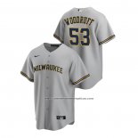 Camiseta Beisbol Hombre Milwaukee Brewers Brandon Woodruff Replica Road Gris