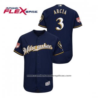 Camiseta Beisbol Hombre Milwaukee Brewers Orlando Arcia 2019 Entrenamiento de Primavera Flex Base Azul