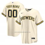 Camiseta Beisbol Hombre Milwaukee Brewers Primera Replica Personalizada Crema1
