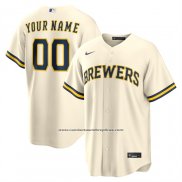 Camiseta Beisbol Hombre Milwaukee Brewers Primera Replica Personalizada Crema1