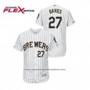 Camiseta Beisbol Hombre Milwaukee Brewers Zach Davies Autentico Flex Base Blanco Azul