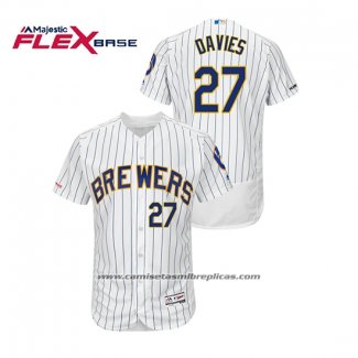 Camiseta Beisbol Hombre Milwaukee Brewers Zach Davies Autentico Flex Base Blanco Azul