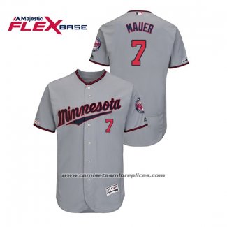 Camiseta Beisbol Hombre Minnesota Twins Joe Mauer 150th Aniversario Patch Autentico Flex Base Gris