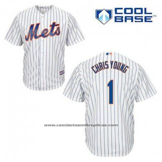 Camiseta Beisbol Hombre New York Mets Chris Young 1 Blanco Primera Cool Base