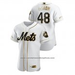 Camiseta Beisbol Hombre New York Mets Jacob Degrom Golden Edition Autentico Blanco